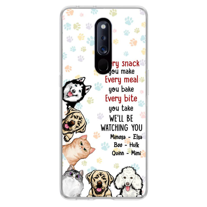 Custom Personalized Pets Phone Case - Upto 6 Dogs/Cats - Mother's Day Gift for Dog/Cat Lovers - Every Snack You Make Every Meal You Bake Every Bite You Take We'll Be Watching You - Case for Xiaomi/Huawei/Oppo