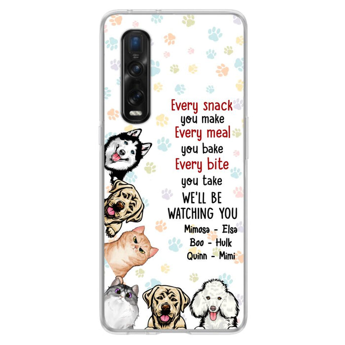 Custom Personalized Pets Phone Case - Upto 6 Dogs/Cats - Mother's Day Gift for Dog/Cat Lovers - Every Snack You Make Every Meal You Bake Every Bite You Take We'll Be Watching You - Case for Xiaomi/Huawei/Oppo