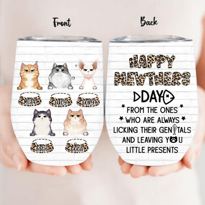 Custom Personalized Cats Wine Tumbler - Upto 5 Cats - Gift Idea For Cat Lovers - Happy Mewthers Day