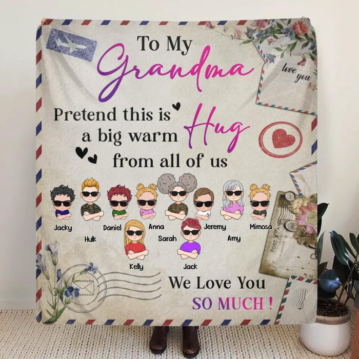 Custom Personalized Grandma Quilt/Single Layer Fleece Blanket - Upto 10 Children - Mother's Day Gift Idea for Grandma - To Our Grandma Pretend This Is A Big Warm Hug From All Of Us