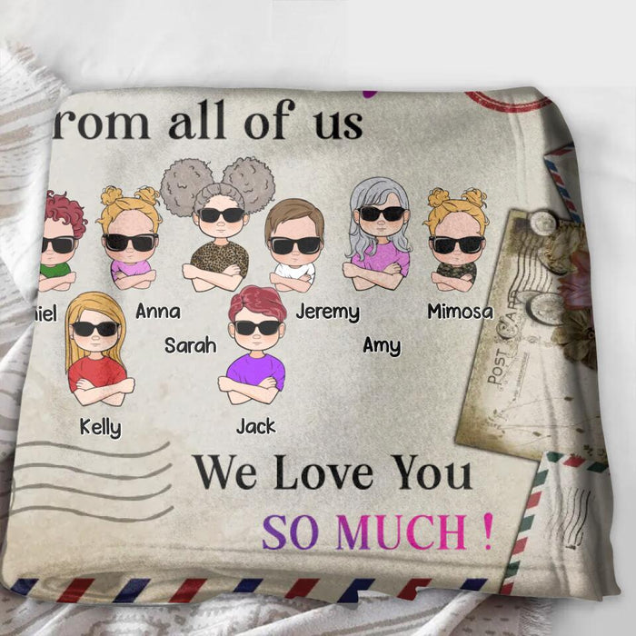 Custom Personalized Grandma Quilt/Single Layer Fleece Blanket - Upto 10 Children - Mother's Day Gift Idea for Grandma - To Our Grandma Pretend This Is A Big Warm Hug From All Of Us