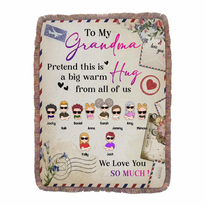 Custom Personalized Grandma Fringe Blanket - Upto 10 Children - Mother's Day Gift Idea for Grandma - To Our Grandma Pretend This Is A Big Warm Hug From All Of Us