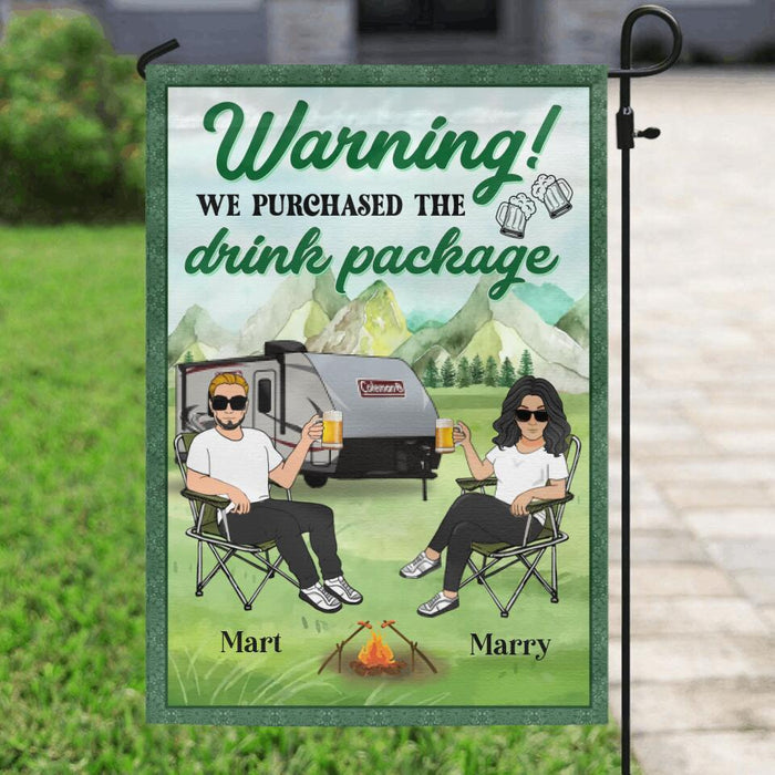 Custom Personalized Camping Couple Flag Sign - Gift Idea For Camping Lovers/Couple - Warning We Purchased The Drink Package