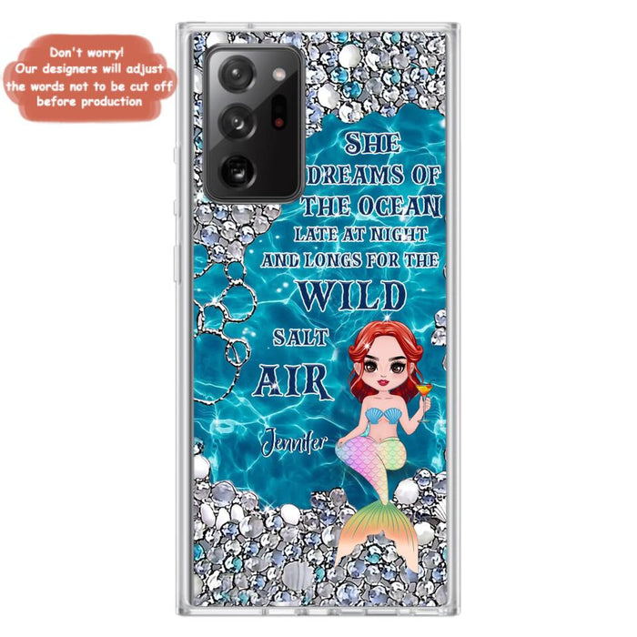 Custom Personalized Mermaid Phone Case - Gift Idea For Ocean Lovers/Mermaid - She Dreams Of The Ocean Late At Night  - Case For iPhone & Samsung