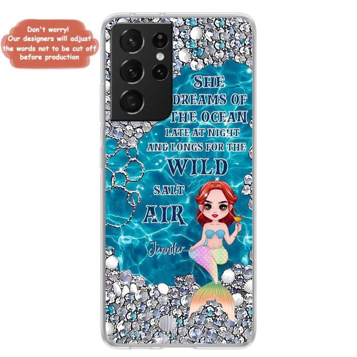 Custom Personalized Mermaid Phone Case - Gift Idea For Ocean Lovers/Mermaid - She Dreams Of The Ocean Late At Night  - Case For iPhone & Samsung