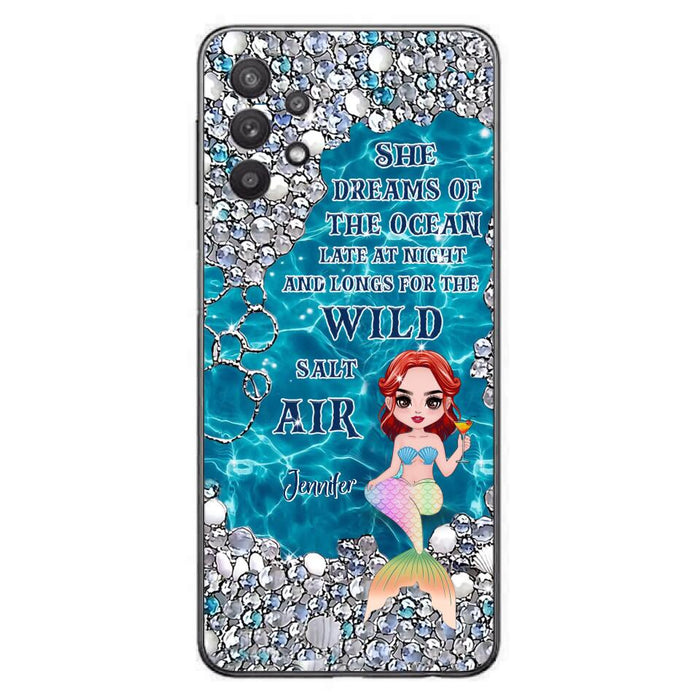 Custom Personalized Mermaid Phone Case - Gift Idea For Ocean Lovers/Mermaid - She Dreams Of The Ocean Late At Night  - Case For iPhone & Samsung