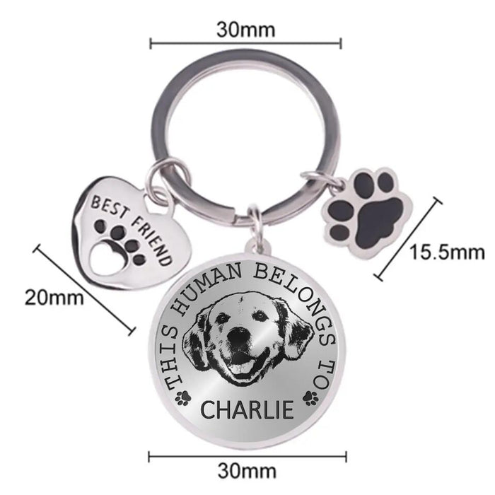 Personalized Dog Mom Photo Keychain Charm - Up to 3 Dogs - Mother's Day Gift for Dog Mom/Dog Lovers - This Human Belongs To