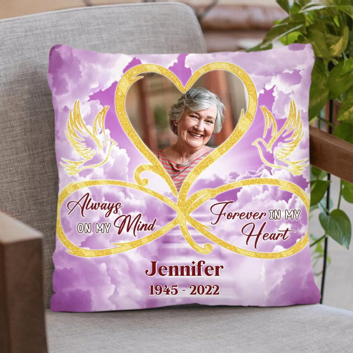 Custom Personalized Memorial Photo Singer Layer Fleece/Quilt Blanket/Pillow Cover - Memorial Gift Idea For Mother's Day/Father's Day - Always On My Mind Forever In My Heart