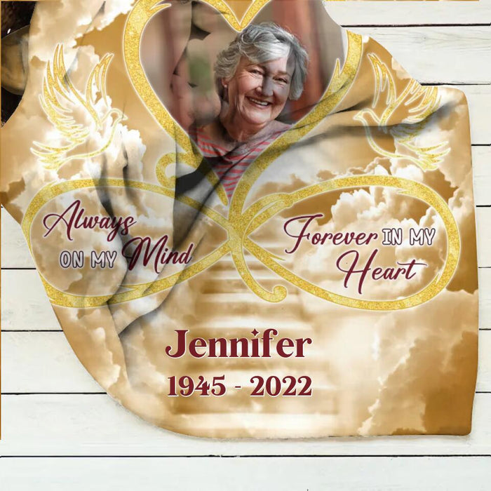 Custom Personalized Memorial Photo Singer Layer Fleece/Quilt Blanket/Pillow Cover - Memorial Gift Idea For Mother's Day/Father's Day - Always On My Mind Forever In My Heart