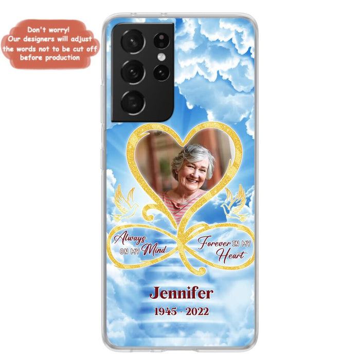 Custom Personalized Memorial Photo Phone Case - Memorial Gift Idea For Mother's Day/Father's Day - Always On My Mind Forever In My Heart - Case for iPhone/Samsung