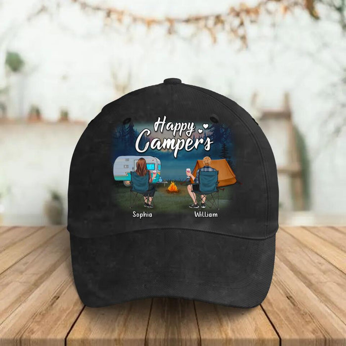 Custom Personalized Camping Couple Cap - Gift Idea For Couple/Camping Lover - Happy Campers