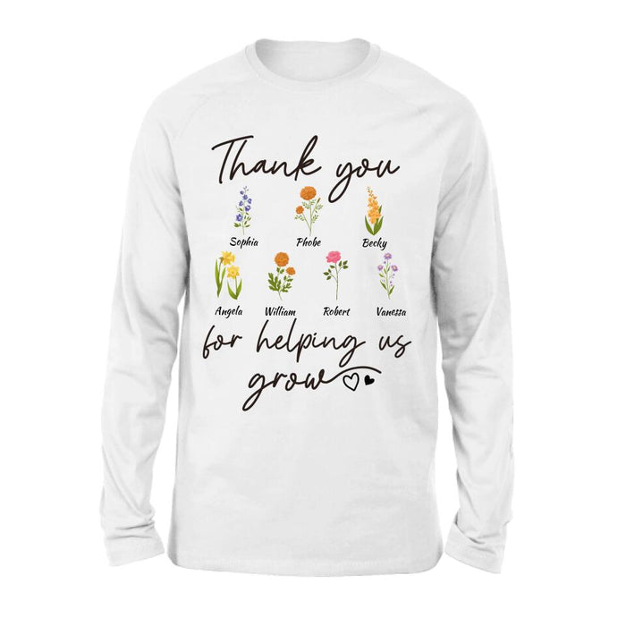 Custom Personalized Flowers T-shirt/ Long Sleeve/ Sweatshirt/ Hoodie - Upto 7 Flowers - Gift Idea For Mother's Day/ Father's Day - Thank You For Helping Us Grow