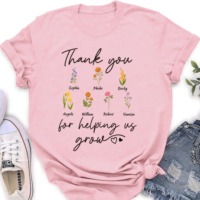 Custom Personalized Flowers T-shirt/ Long Sleeve/ Sweatshirt/ Hoodie - Upto 7 Flowers - Gift Idea For Mother's Day/ Father's Day - Thank You For Helping Us Grow