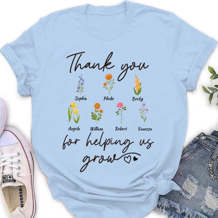 Custom Personalized Flowers T-shirt/ Long Sleeve/ Sweatshirt/ Hoodie - Upto 7 Flowers - Gift Idea For Mother's Day/ Father's Day - Thank You For Helping Us Grow