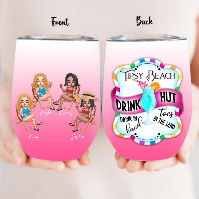 Custom Personalized Tipsy Beach Wine Tumbler - Upto 4 People - Gift Idea For Friends/Besties/Sisters/Mother's Day - Tipsy Beach Drink Hut