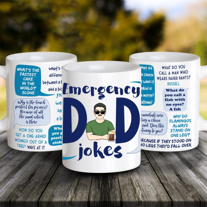 Custom Personalized Dad Coffee Mug - Gift Idea For Father's Day - Emergency Dad Jokes