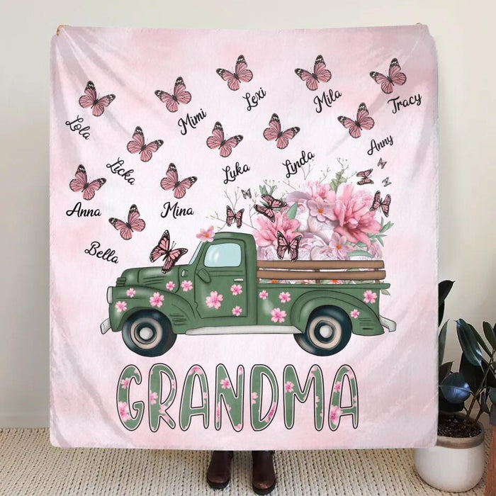 Custom Personalized Nana Single Layer Fleece Blanket - Gift Idea For Grandma/Mother's Day - Upto 12 Butterflies - Grandma