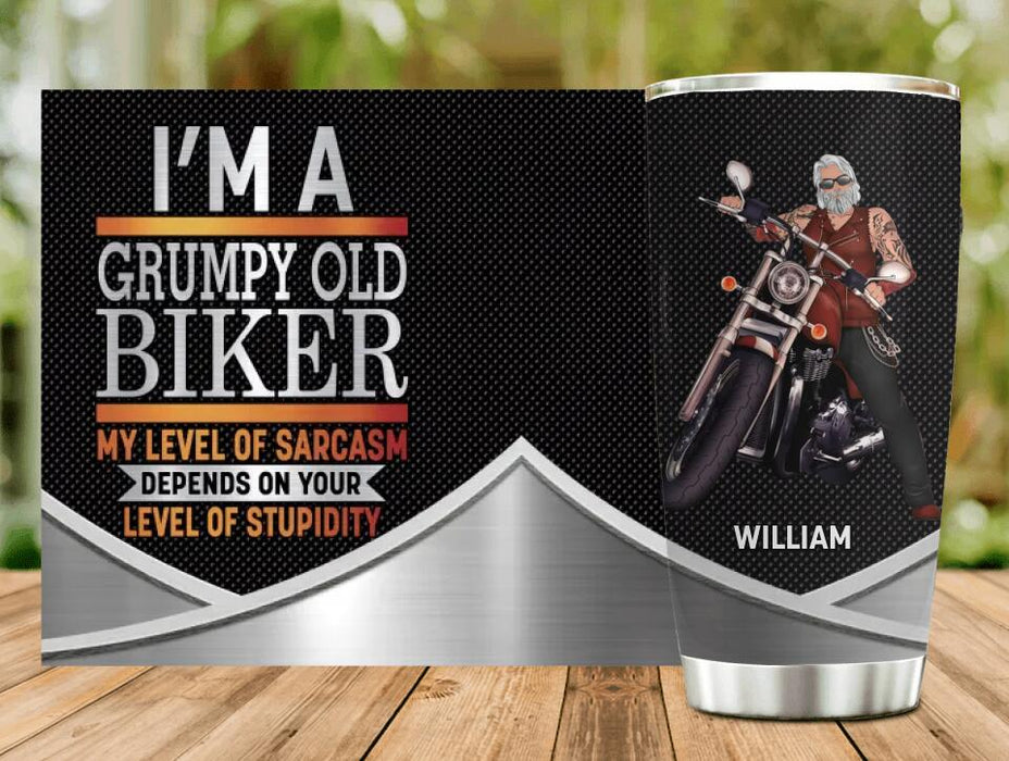 Custom Personalized Old Biker Tumbler - Father's Day Gift Idea for Biker - I'm A Grumpy Old Biker