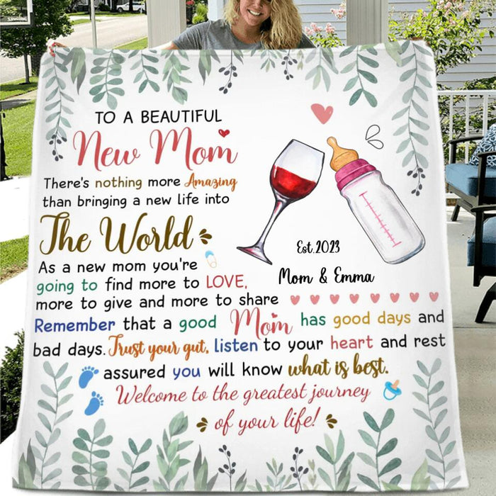 Custom Personalized New Mom Fleece Blanket - Mother's Day Gift For Mom - To A Beautiful New Mom