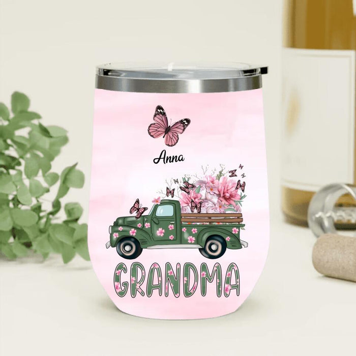 Custom Personalized Nana Wine Tumbler - Gift Idea For Grandma/Mother's Day - Upto 12 Butterflies - Grandma