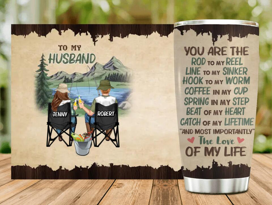 Custom Personalized Fishing Couple Tumbler - Gift Idea For Couple/Fishing Lovers - To My Husband You Are The Rod To My Reel