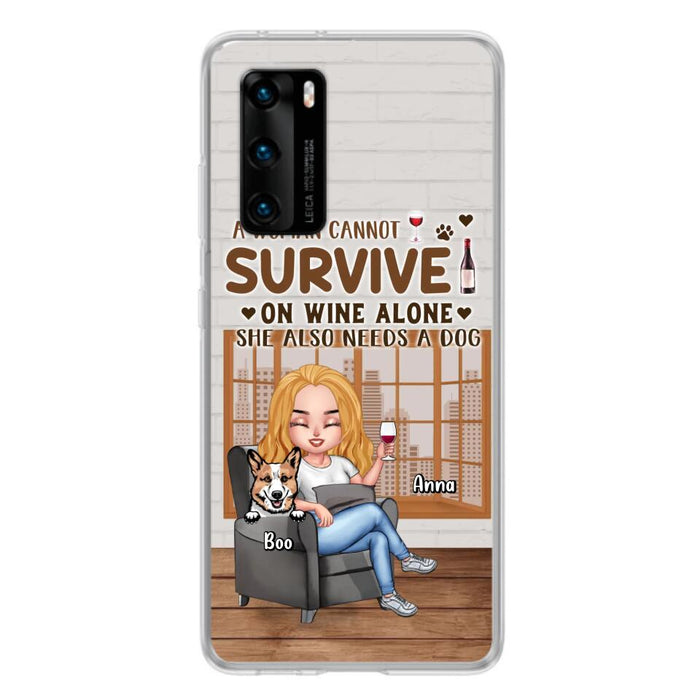 Custom Personalized Pet Mom Phone Case - Upto 4 Dogs/Cats - Mother's Day Gift Idea For Dog/Cat Lovers - A Woman Cannot Survive On Wine Alone She Also Needs A Dog - Case for Xiaomi/Huawei/Oppo