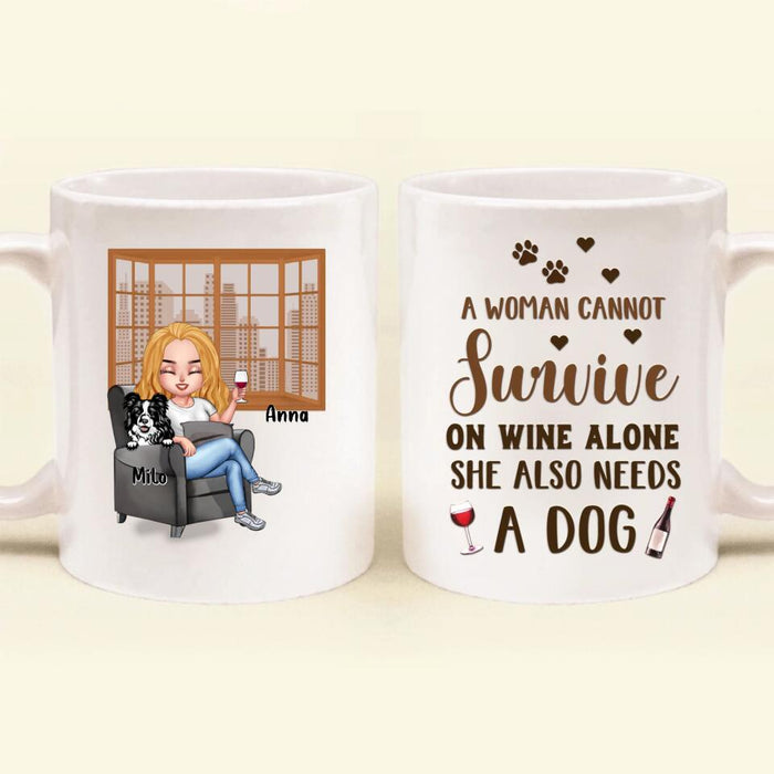 Custom Personalized Pet Mom Coffee Mug - Upto 4 Dogs/Cats - Mother's Day Gift Idea For Dog/Cat Lovers - A Woman Cannot Survive On Wine Alone She Also Needs A Dog