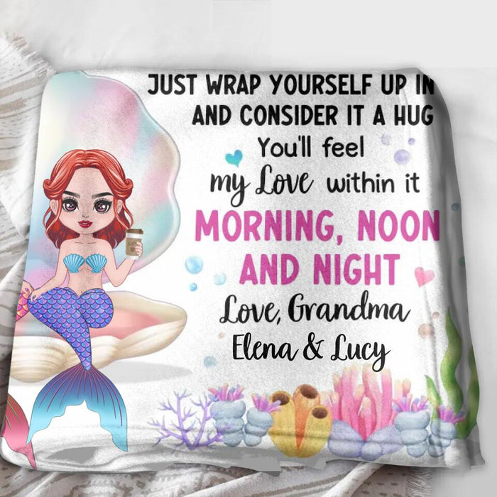 Custom Personalized Mermaid Grandma & Granddaughter Quilt/Single Layer Fleece Blanket - Gift Idea For Mermaid Lover - To My Granddaughter I Hugged This Soft Blanket