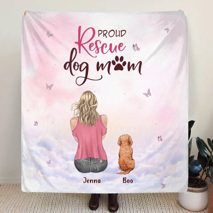 Custom Personalized Dog Mom Pillow Cover/Quilt/Fleece Blanket - Upto 5 Dogs - Mother's Day Gift Idea For Dog Lovers - Proud Rescue Dog Mom