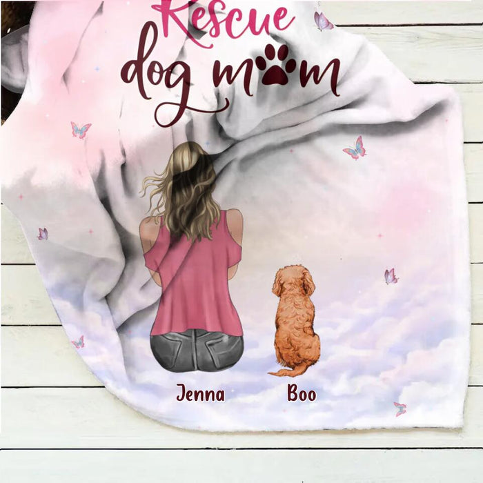 Custom Personalized Dog Mom Pillow Cover/Quilt/Fleece Blanket - Upto 5 Dogs - Mother's Day Gift Idea For Dog Lovers - Proud Rescue Dog Mom