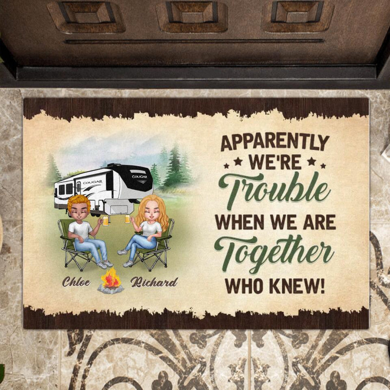 Personalized Camping Friends Doormat - Up to 7 People - Gift Idea For Friends/Camping Lovers - Apparently We're Trouble When We Are Together Who Knew!