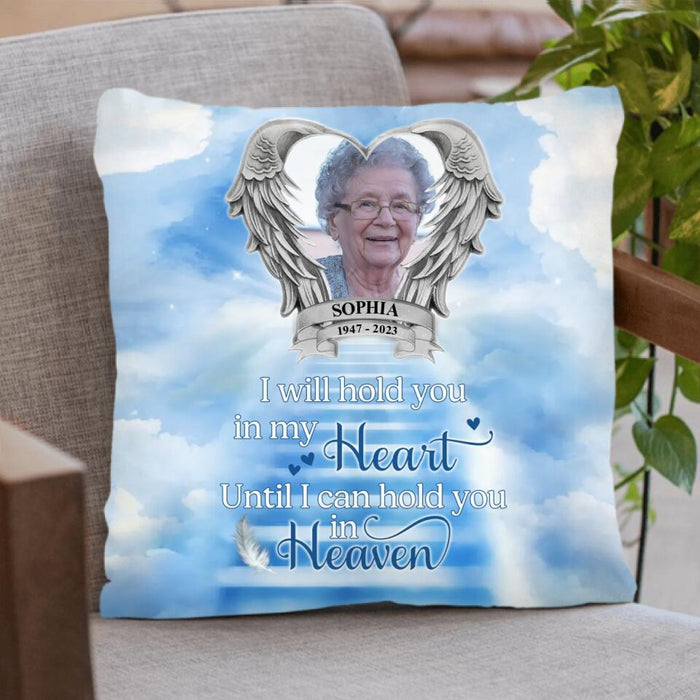 Custom Personalized Memorial Photo Quilt/Singer Layer Fleece Blanket/Pillow Cover - Memorial Gift Idea For Mother's Day/Father's Day - I Will Hold You In My Heart