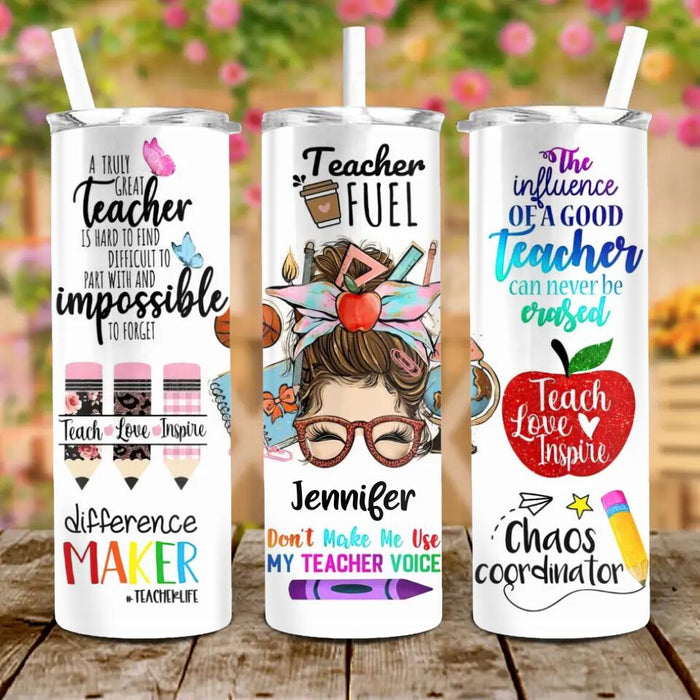 Custom Personalized Teacher Skinny Tumbler 20oz - Best Gift Idea For Teacher/ Birthday - The Influence Of A Good Teacher Can Never Be Erased