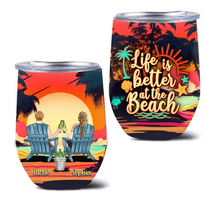 Custom Personalized Beach Wine Tumbler - Gift Idea For Beach Lover/Camping Lover - Life Is Better At Beach