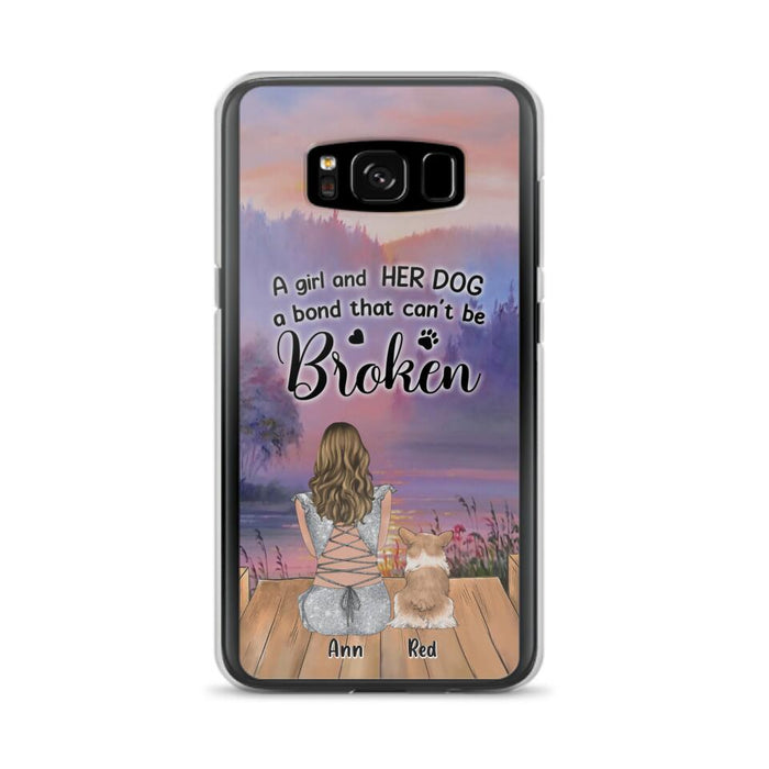 Custom Personalized Dog Mom Phone Case - Upto 4 Dogs - Mother's Day Gift Idea for Dog Lovers - A Girl And Her Dog A Bond That Can't Be Broken - Case for iPhone/Samsung