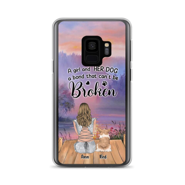 Custom Personalized Dog Mom Phone Case - Upto 4 Dogs - Mother's Day Gift Idea for Dog Lovers - A Girl And Her Dog A Bond That Can't Be Broken - Case for iPhone/Samsung