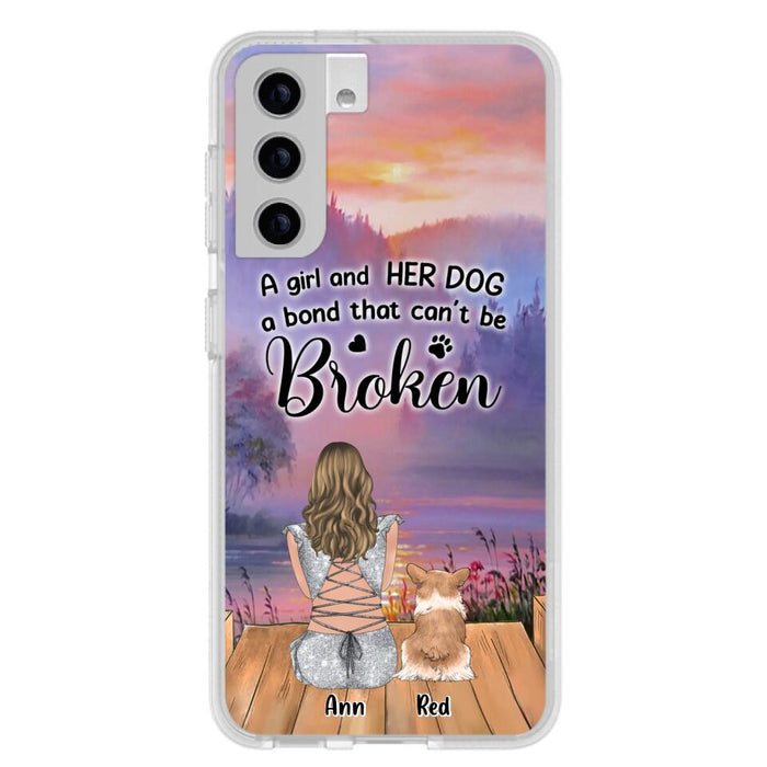 Custom Personalized Dog Mom Phone Case - Upto 4 Dogs - Mother's Day Gift Idea for Dog Lovers - A Girl And Her Dog A Bond That Can't Be Broken - Case for iPhone/Samsung