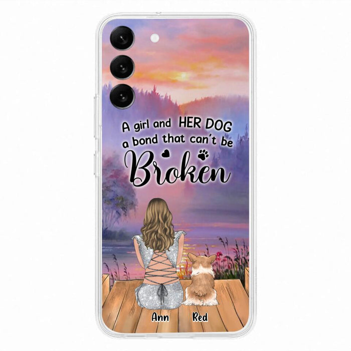 Custom Personalized Dog Mom Phone Case - Upto 4 Dogs - Mother's Day Gift Idea for Dog Lovers - A Girl And Her Dog A Bond That Can't Be Broken - Case for iPhone/Samsung