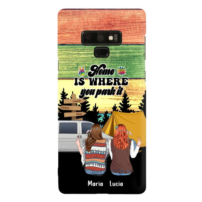 Custom Personalized Hippie Friends Phone Case - Gift Idea For Hippie Lovers - Up to 3 Girls - Home Is Where You Park It - Case For iPhone & Samsung