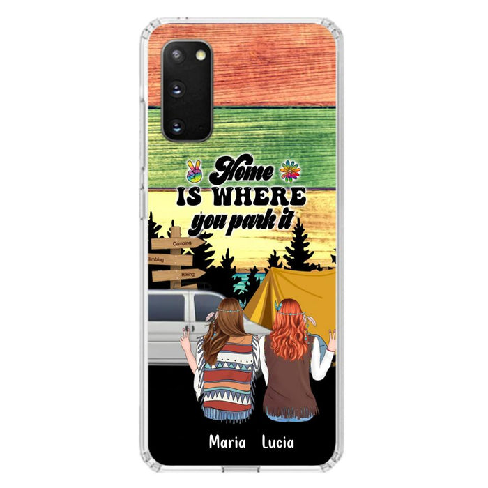 Custom Personalized Hippie Friends Phone Case - Gift Idea For Hippie Lovers - Up to 3 Girls - Home Is Where You Park It - Case For iPhone & Samsung