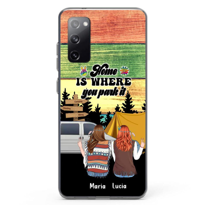 Custom Personalized Hippie Friends Phone Case - Gift Idea For Hippie Lovers - Up to 3 Girls - Home Is Where You Park It - Case For iPhone & Samsung