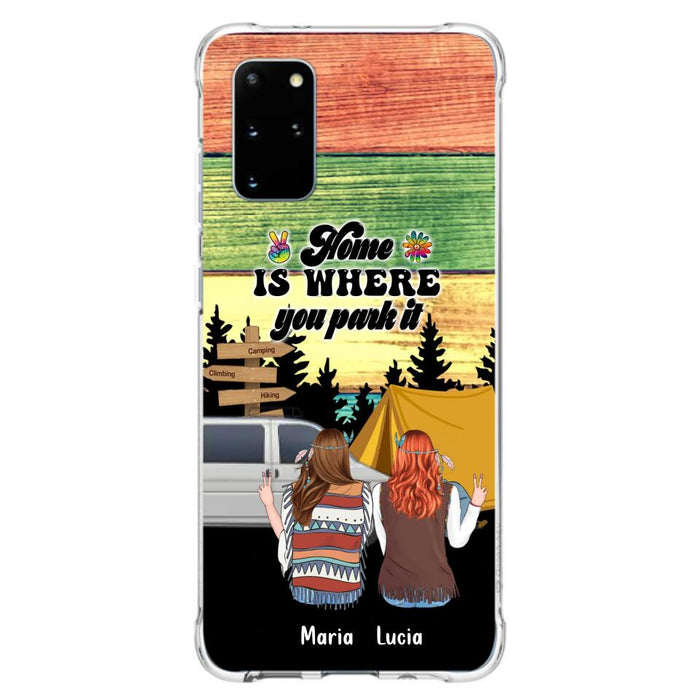 Custom Personalized Hippie Friends Phone Case - Gift Idea For Hippie Lovers - Up to 3 Girls - Home Is Where You Park It - Case For iPhone & Samsung