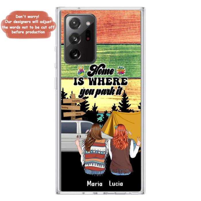 Custom Personalized Hippie Friends Phone Case - Gift Idea For Hippie Lovers - Up to 3 Girls - Home Is Where You Park It - Case For iPhone & Samsung