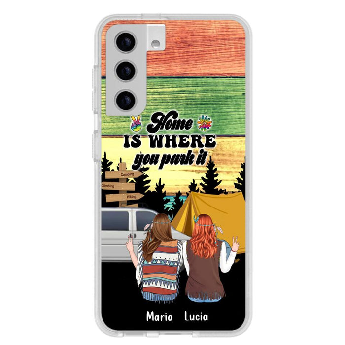 Custom Personalized Hippie Friends Phone Case - Gift Idea For Hippie Lovers - Up to 3 Girls - Home Is Where You Park It - Case For iPhone & Samsung