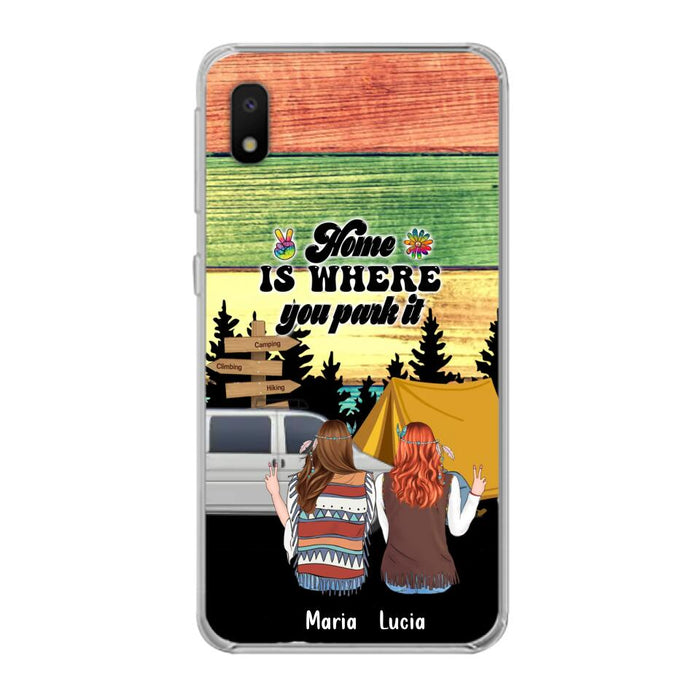 Custom Personalized Hippie Friends Phone Case - Gift Idea For Hippie Lovers - Up to 3 Girls - Home Is Where You Park It - Case For iPhone & Samsung