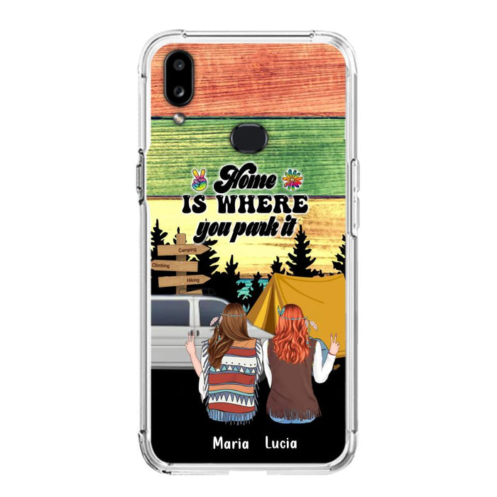 Custom Personalized Hippie Friends Phone Case - Gift Idea For Hippie Lovers - Up to 3 Girls - Home Is Where You Park It - Case For iPhone & Samsung