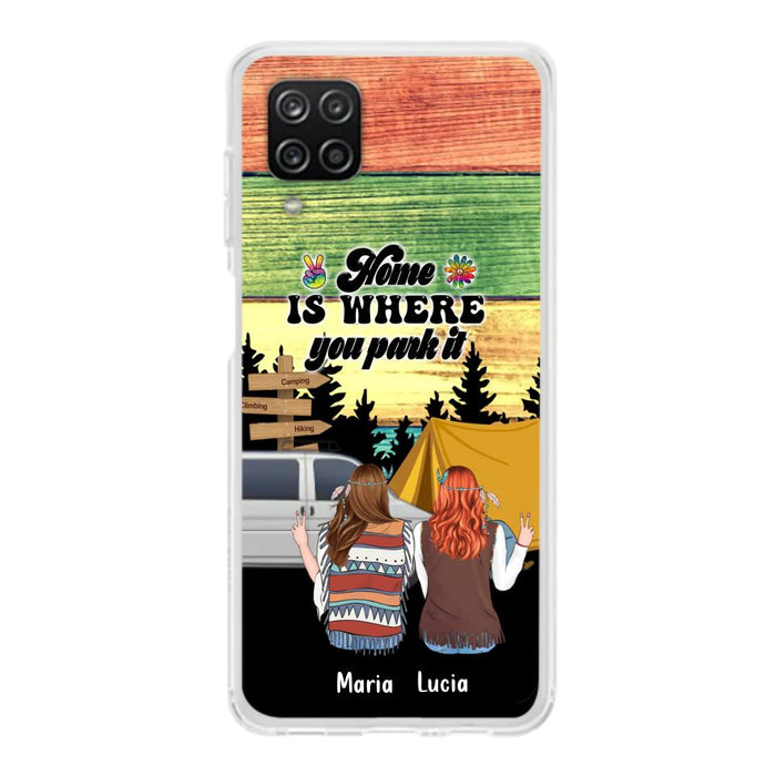 Custom Personalized Hippie Friends Phone Case - Gift Idea For Hippie Lovers - Up to 3 Girls - Home Is Where You Park It - Case For iPhone & Samsung