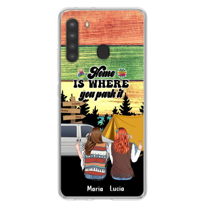 Custom Personalized Hippie Friends Phone Case - Gift Idea For Hippie Lovers - Up to 3 Girls - Home Is Where You Park It - Case For iPhone & Samsung