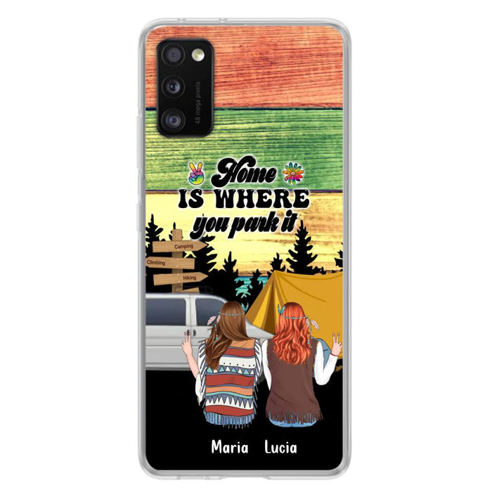 Custom Personalized Hippie Friends Phone Case - Gift Idea For Hippie Lovers - Up to 3 Girls - Home Is Where You Park It - Case For iPhone & Samsung