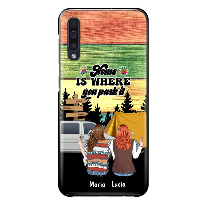 Custom Personalized Hippie Friends Phone Case - Gift Idea For Hippie Lovers - Up to 3 Girls - Home Is Where You Park It - Case For iPhone & Samsung